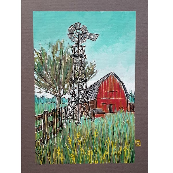 American Red Barn - Small original landscape wall art