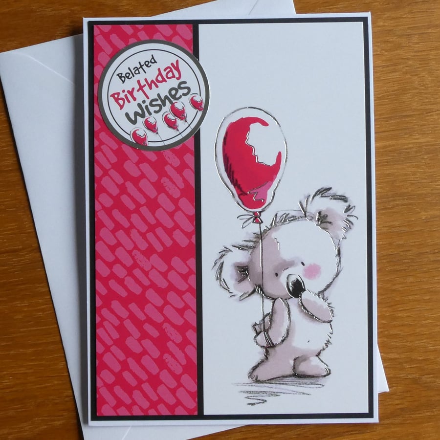 Belated Birthday Wishes Card - Koala Bear with Balloon 