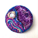 Rich and Vibrant  Asian Inspired - Hand Embroidered Circular Brooch  Pin 