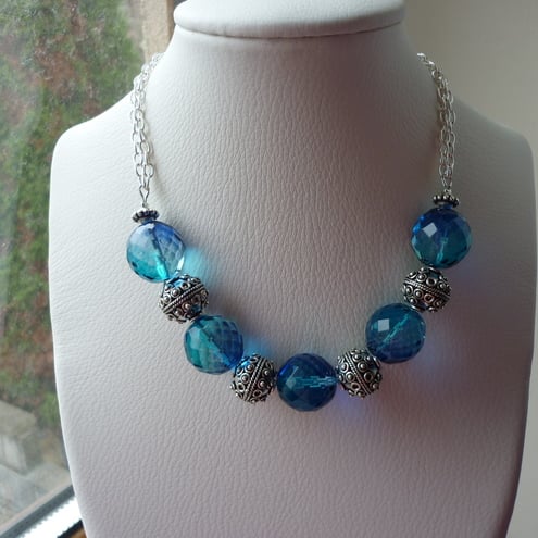 CAPRI BLUE AND SILVER NECKLACE.  