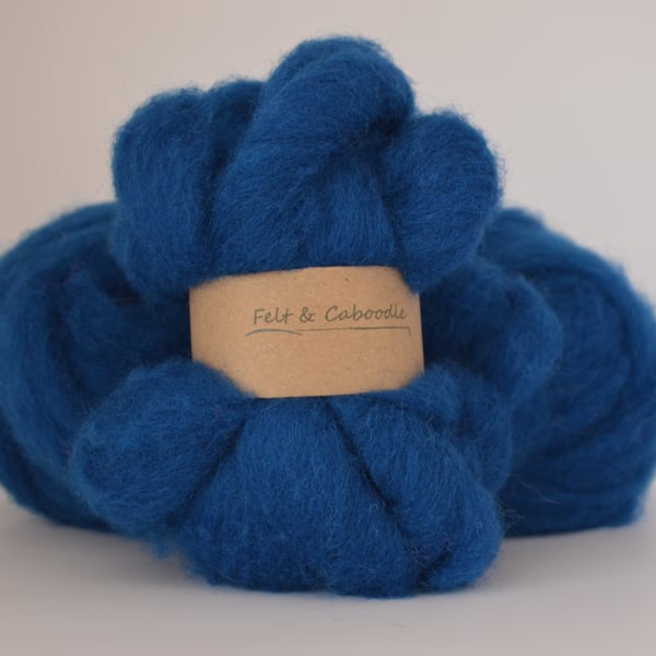 Deep Sea Blue Carded Corriedale wool fibre