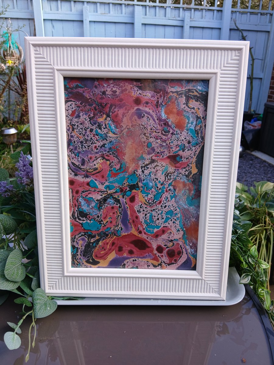 Framed Watercolour Marbling Painting 