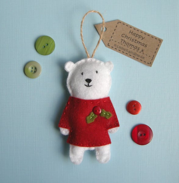 Christmas decoration handmade polar bear personalised with your own message