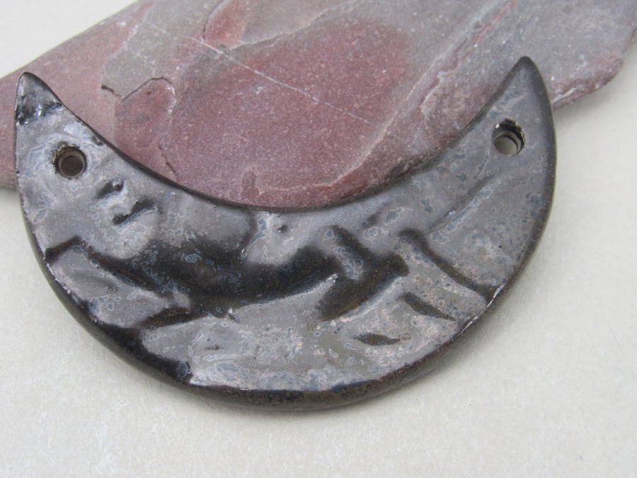 Obsidian Celtic Ceramic Crescent Bib Pendant
