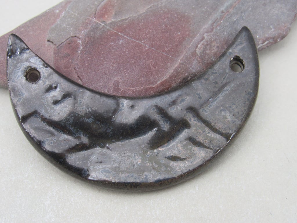 Obsidian Celtic Ceramic Crescent Bib Pendant