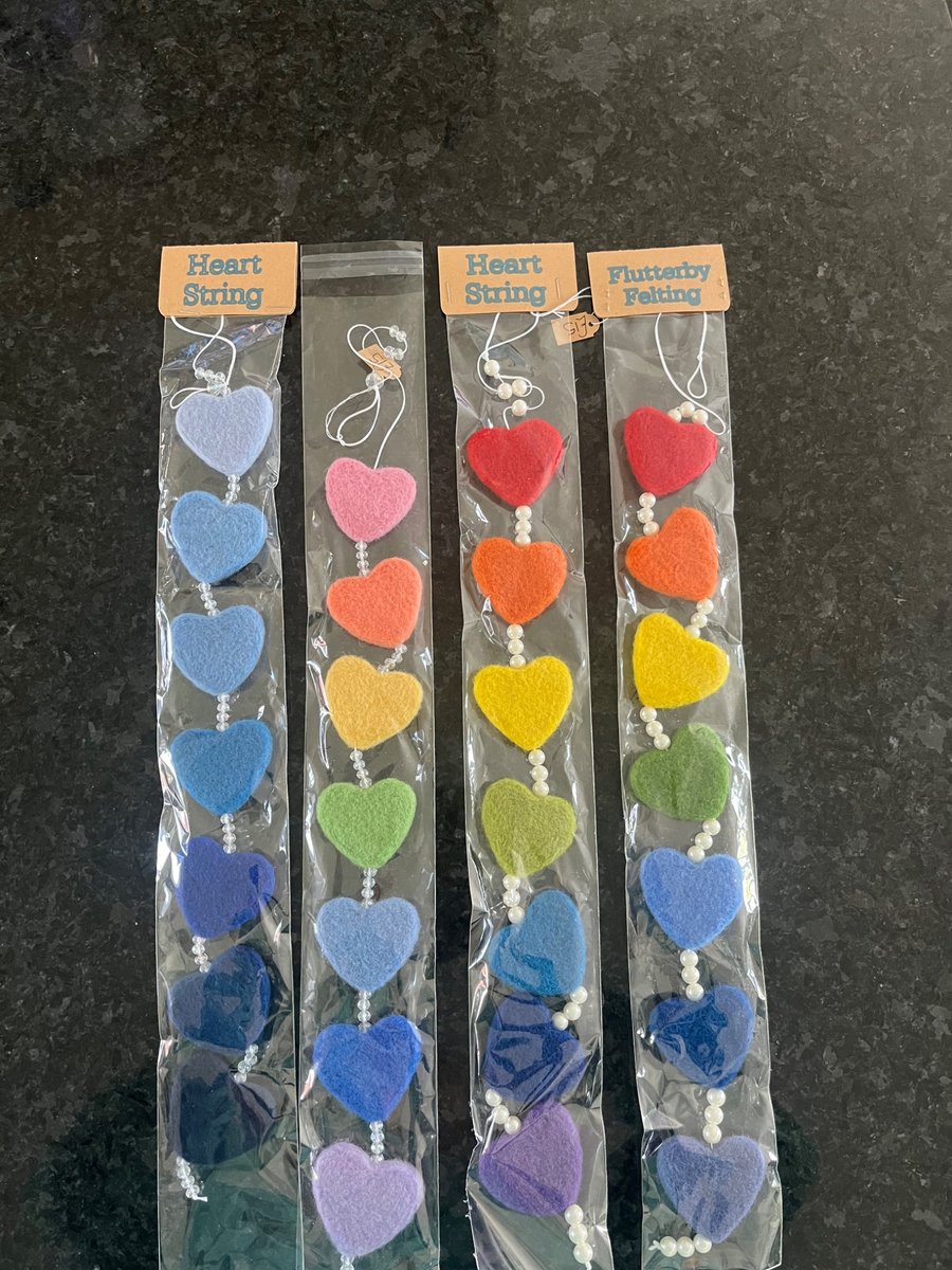 Handmade needle felted heart garland