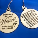 Forever in our Hearts Personalised Memorial Engraved Wooden Bauble Decoration
