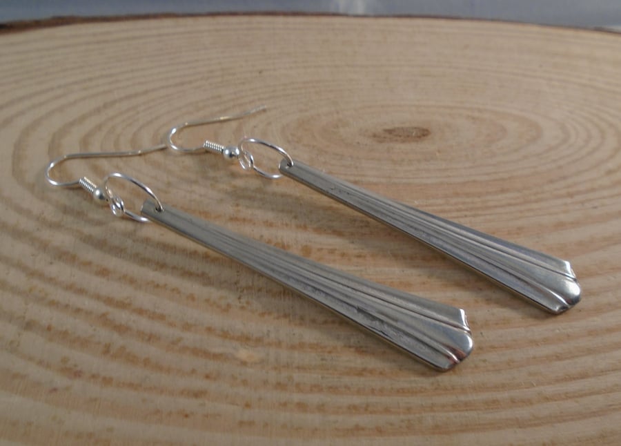 Upcycled Silver Plated Thirds Sugar Tong Handle Drop Dangle Earrings SPE051921