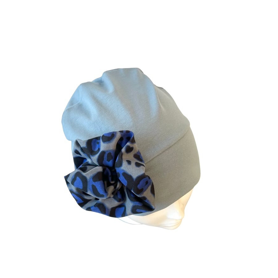 Pastel blue cotton beanie hat for women, Soft cosy adult chemo beanie cap 