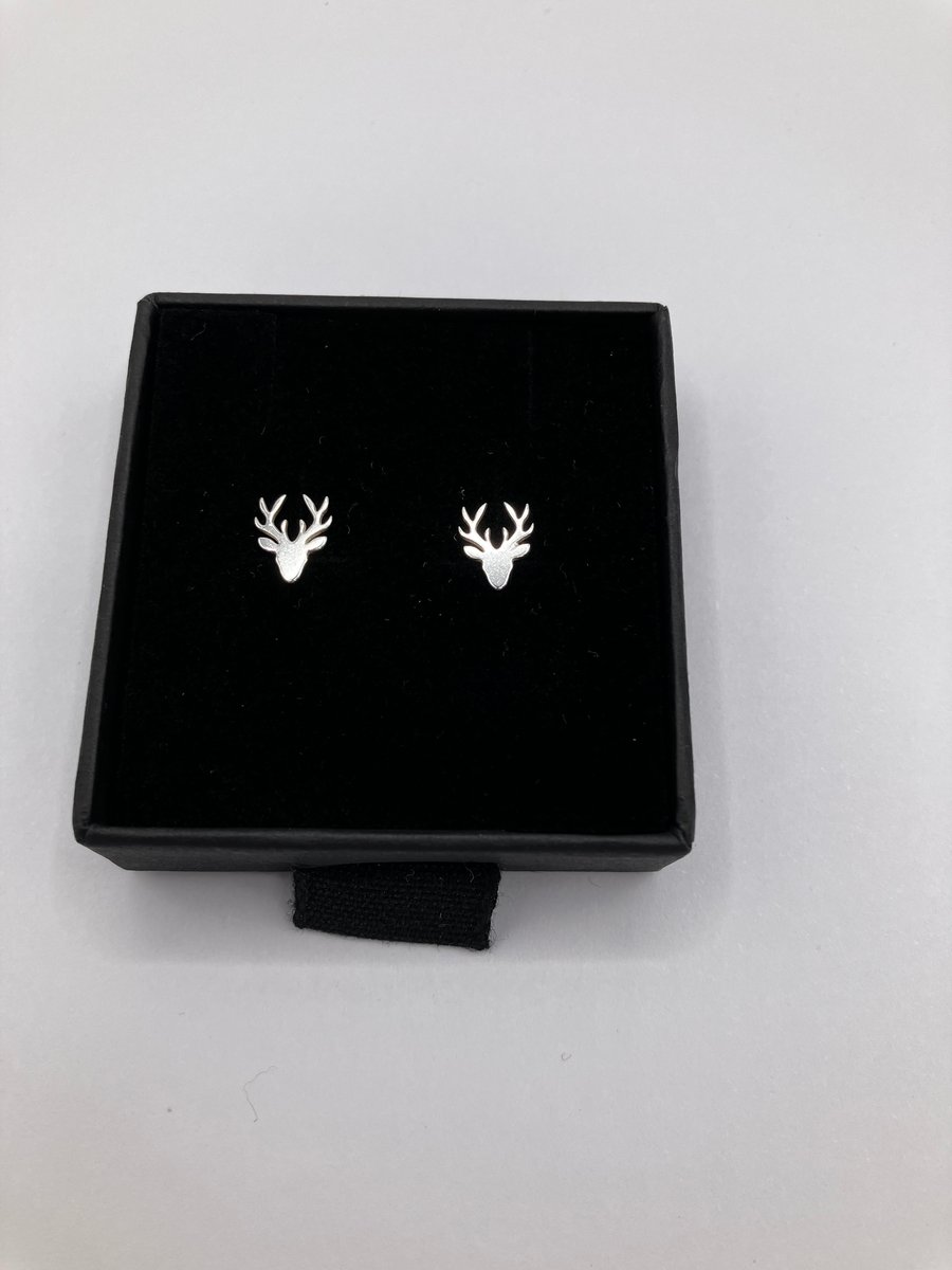 Silver Stags Head Stud Earrings