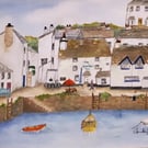 The Blue Peter Inn Polperro Cornwall.  Coastal Art Print A4 300gsm Card