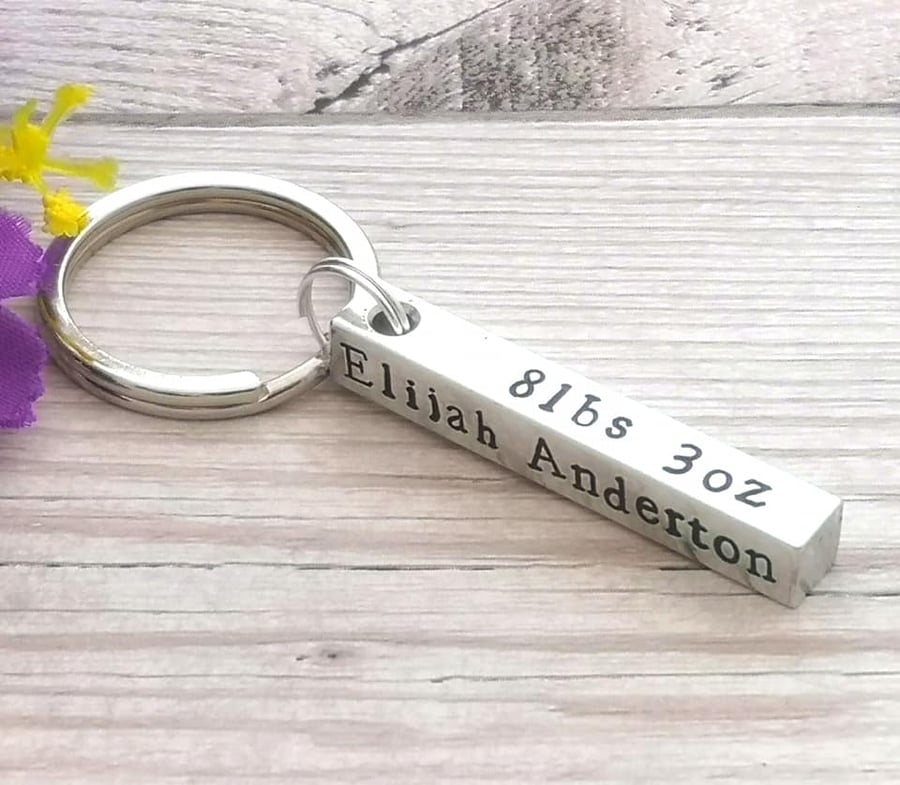 New Baby Gift - Baby Birth Details Keyring - Personalised Gift For New Mum