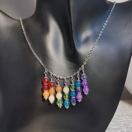 Gorgeous Rainbow dangle necklace - Silver tone chain