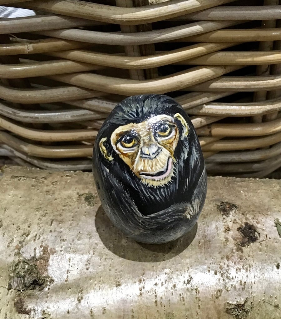 Monkey hand painted pebble garden rock art wild... - Folksy