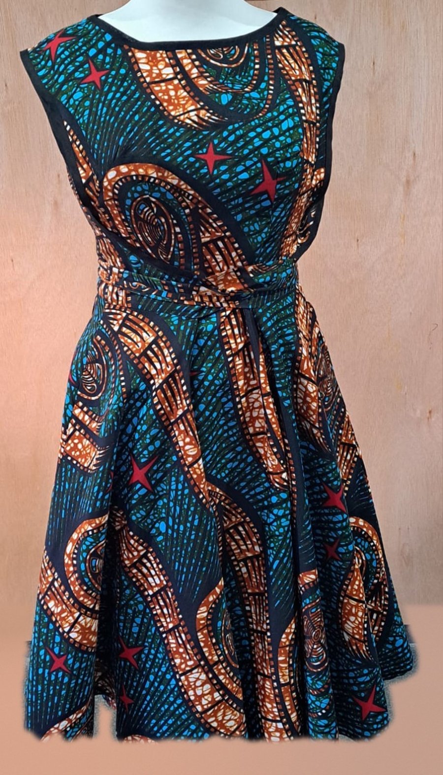 Starburst Walkaway Dress - Handmade Cotton Ankara, UK 14-16
