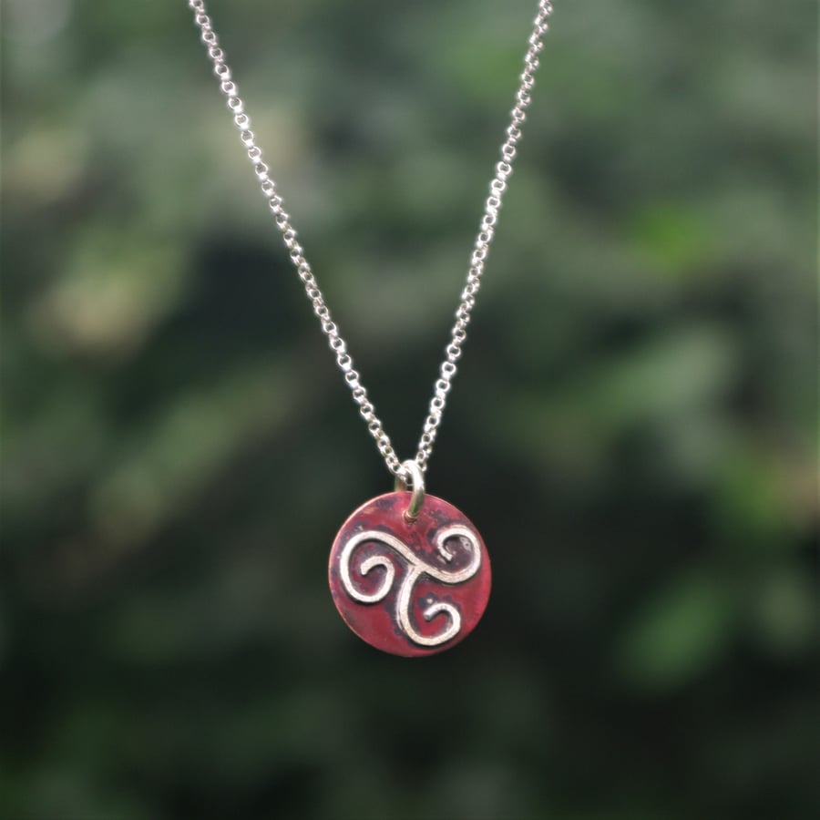  Silver and Copper Triple Spiral Celtic Necklace