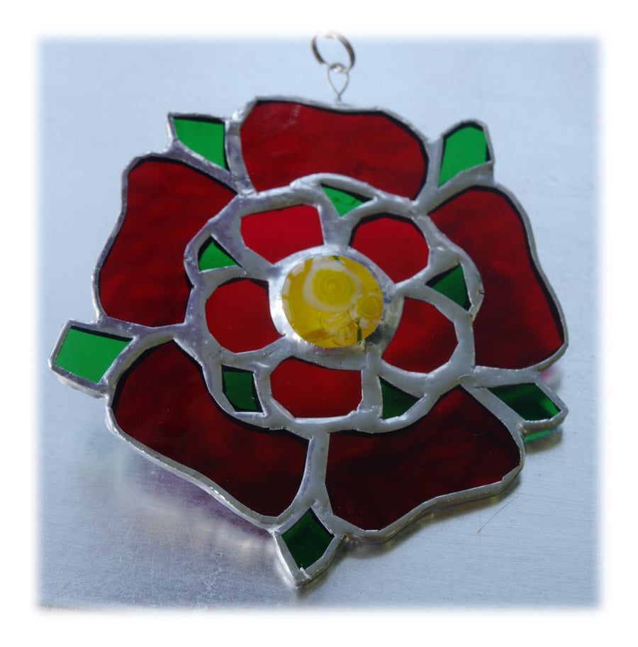 Lancashire Rose Suncatcher Stained Glass Red Handmade 035