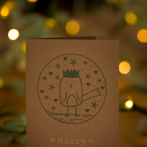 Christmas Green Robin greetings card