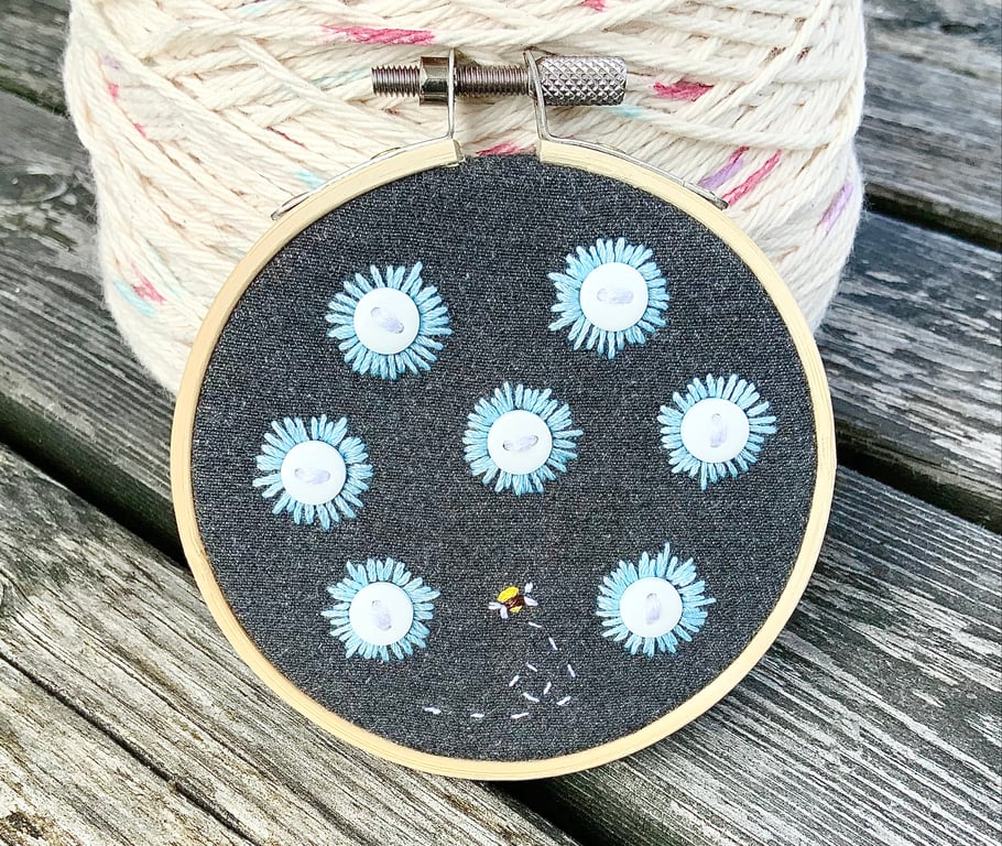 Hand Sewn Art Hoop. Daisy Art Hoop. Embroidered Hoop. Embroidery Hoop. Daisy.