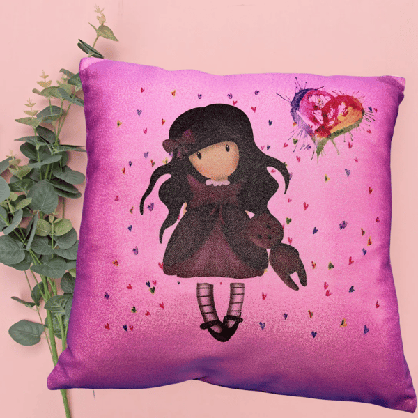 Pink shimmer cushion with ragdoll print