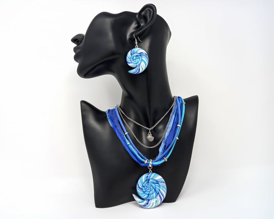 SALE - Adjustable boho beach layered silk scarf necklace 