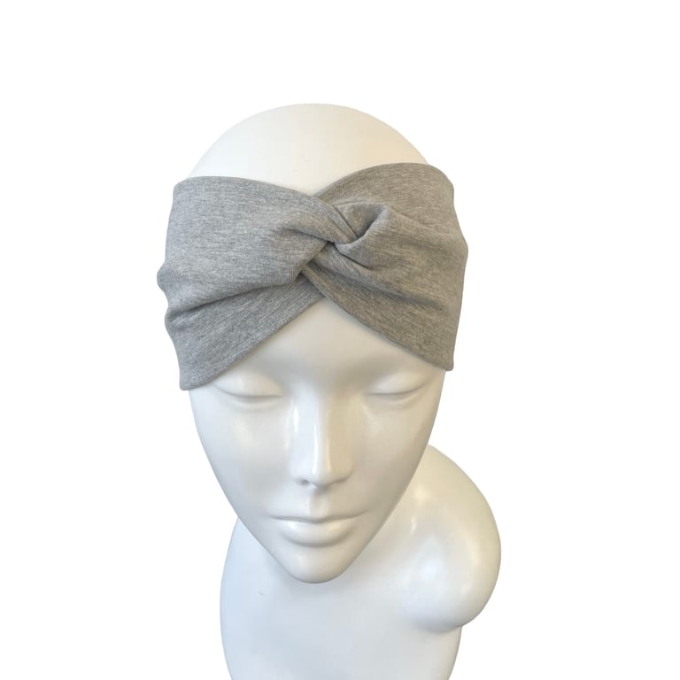 Light Grey Soft Cotton Twist Headband Wide Stretchy Head Wrap for Women
