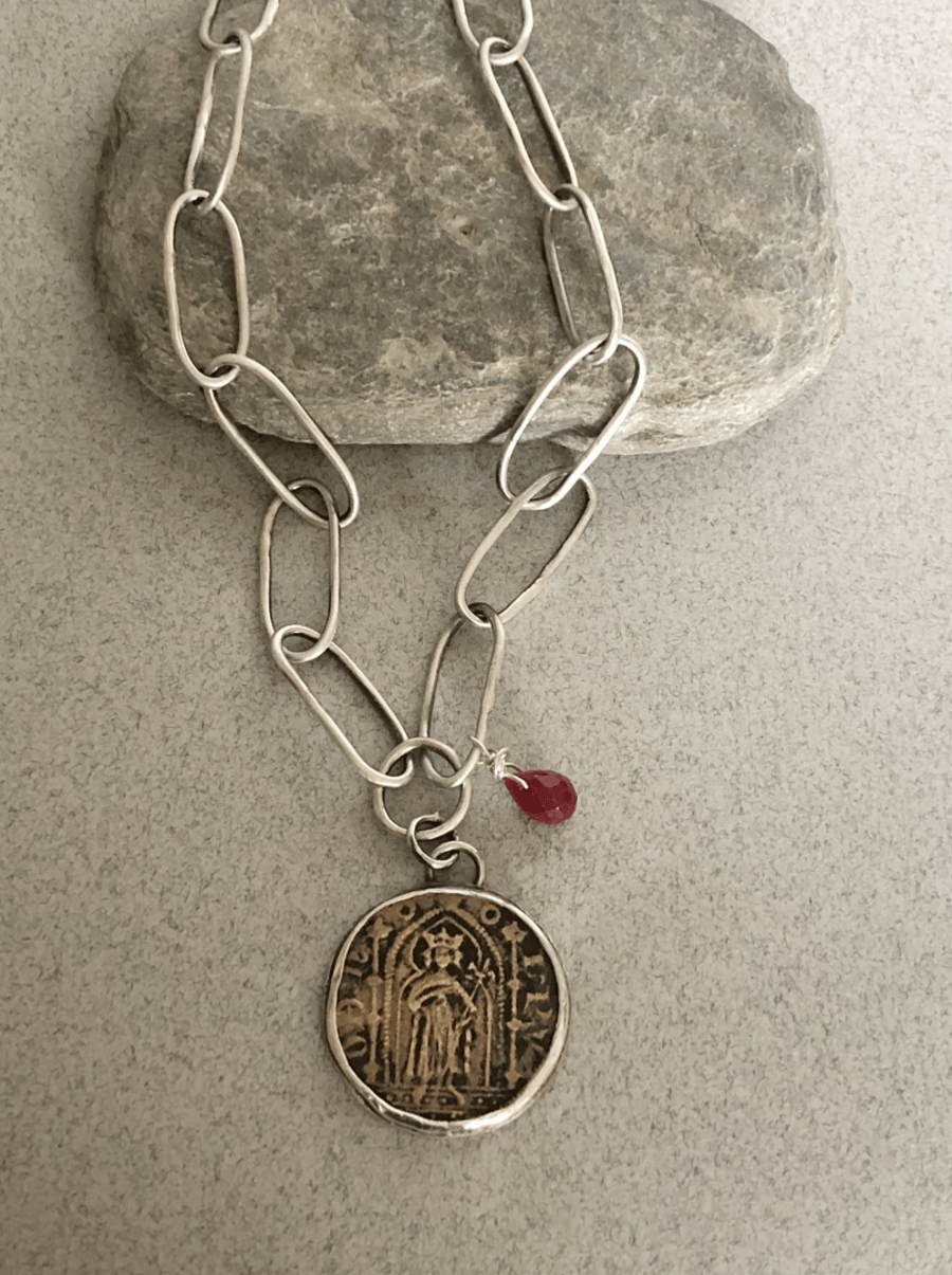 Medieval French Coin Necklace -Silver Link Necklace - Pendant Necklace 