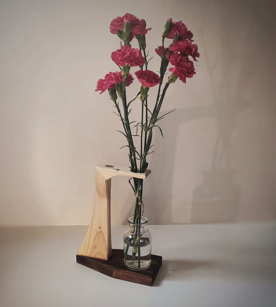 Wooden Flower Holder and Vase - Handcrafted Flower Display