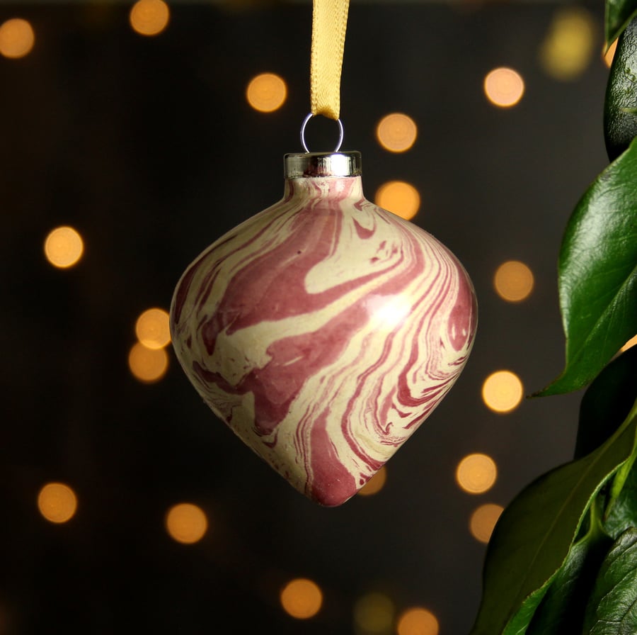 Marbled Christmas ceramic decoration bauble burgundy gold