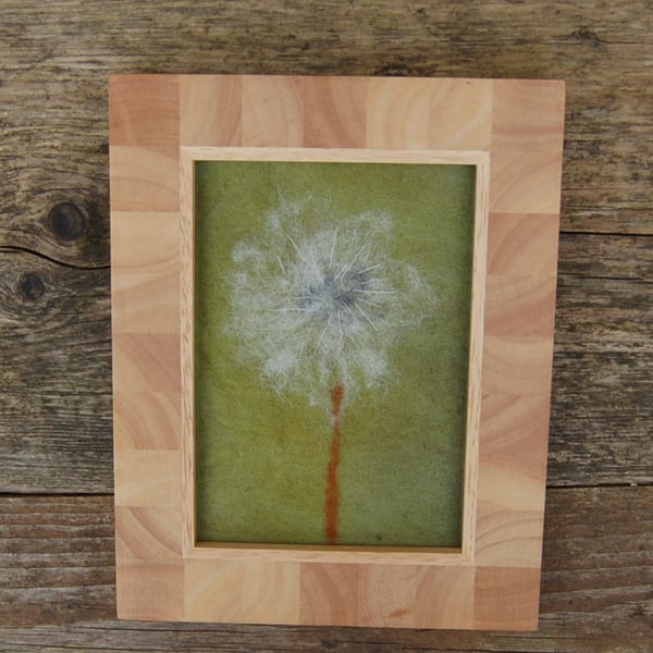 Dandelion Needle felted and hand embroidered  framed picture - hand dyed