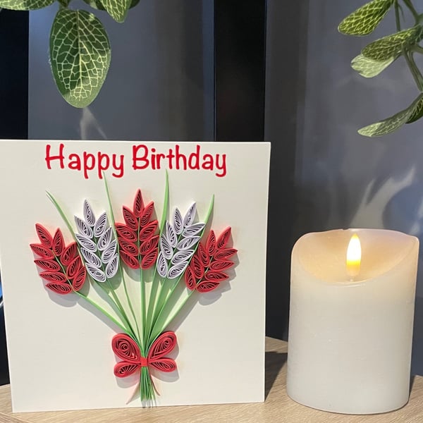 Stunning handmade quilled red flowers card