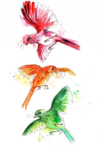 'Three Little Birds' A5 Print