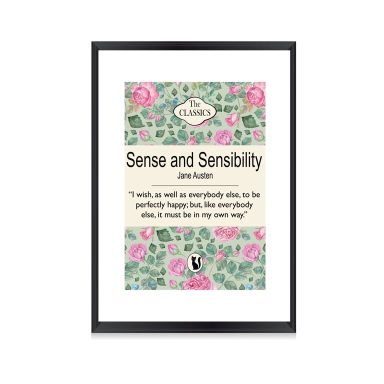 Sense and Sensibility Print - Book Cover Art - Jane Austen Quote - Vintage Wall 