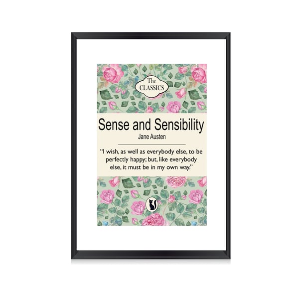 Sense and Sensibility Print - Book Cover Art - Jane Austen Quote - Vintage Wall 