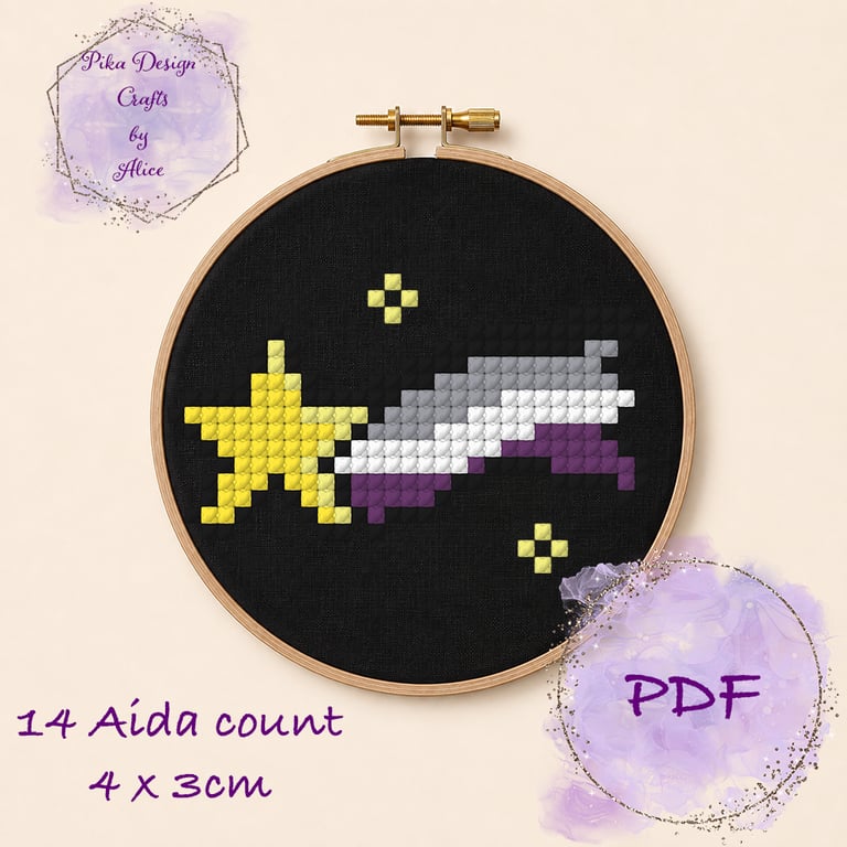 Asexual pride counted cross stitch pattern Emailed pdf