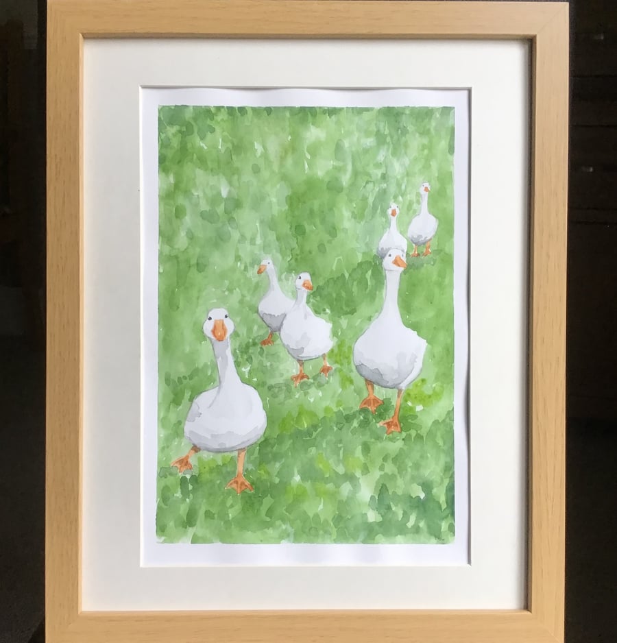 Six Geese original watercolour painting