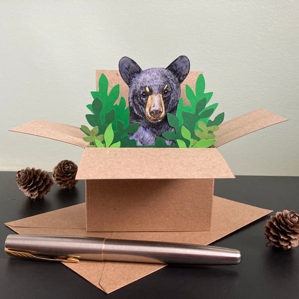 Bear Card. Birthday, Personalised or blank 3D box card. Gift card holder.