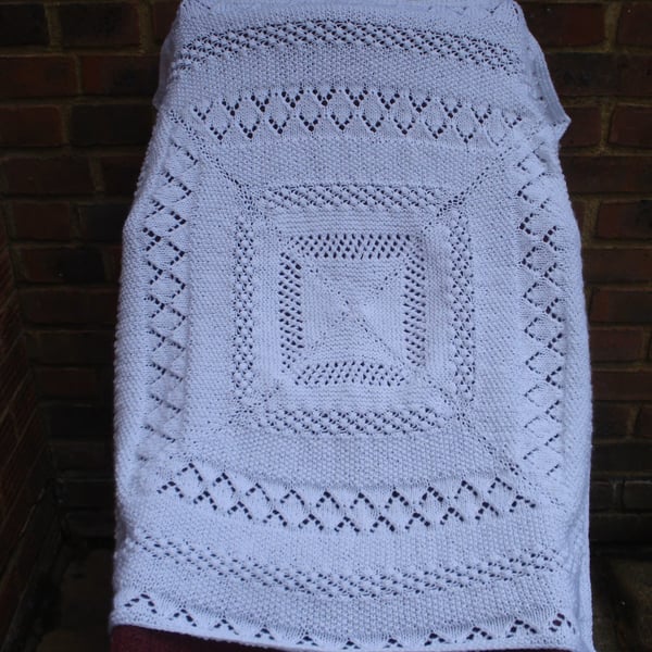 Pure White Hand Knitted Shawl For Baby Lovely Gift (R837)