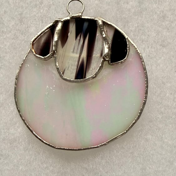 Stained glass small sheep suncatcher - Irridescent white with piebald face