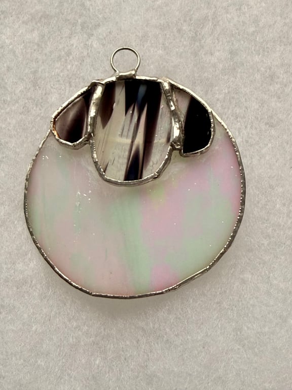 Stained glass small sheep suncatcher - Irridescent white with piebald face