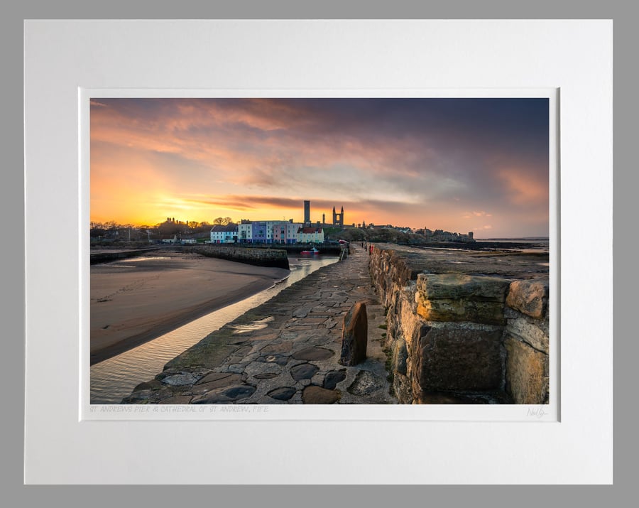 St Andrews Pier & Cathedral of St Andrew, Fife - A3 (50x40cm) Unframed Print