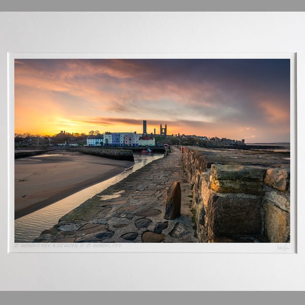 St Andrews Pier & Cathedral of St Andrew, Fife - A3 (50x40cm) Unframed Print