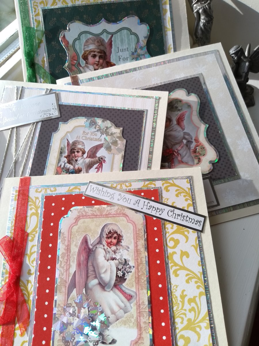 Pack of 4 quality vintage angels Christmas cards