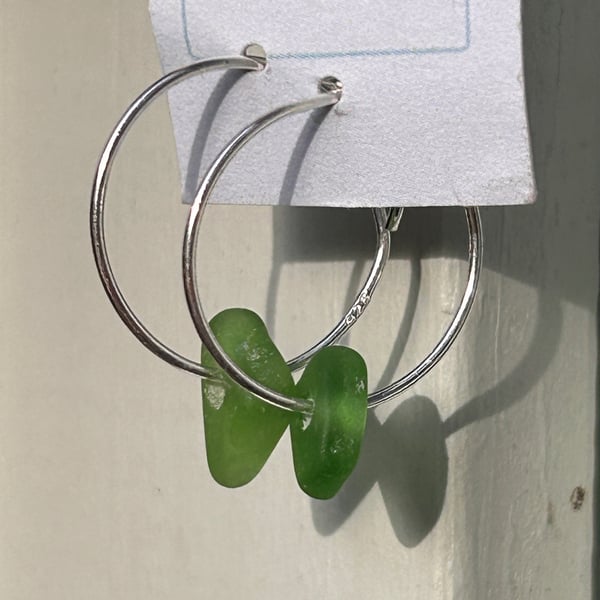 seaglass silver hoop earrings