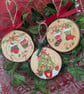 Set of 3 Hand-painted Christmas log slice decorations  - Image 2