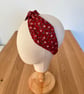 Cotton headband, twist knot style hairband in wine with delicate floral print - Image 3