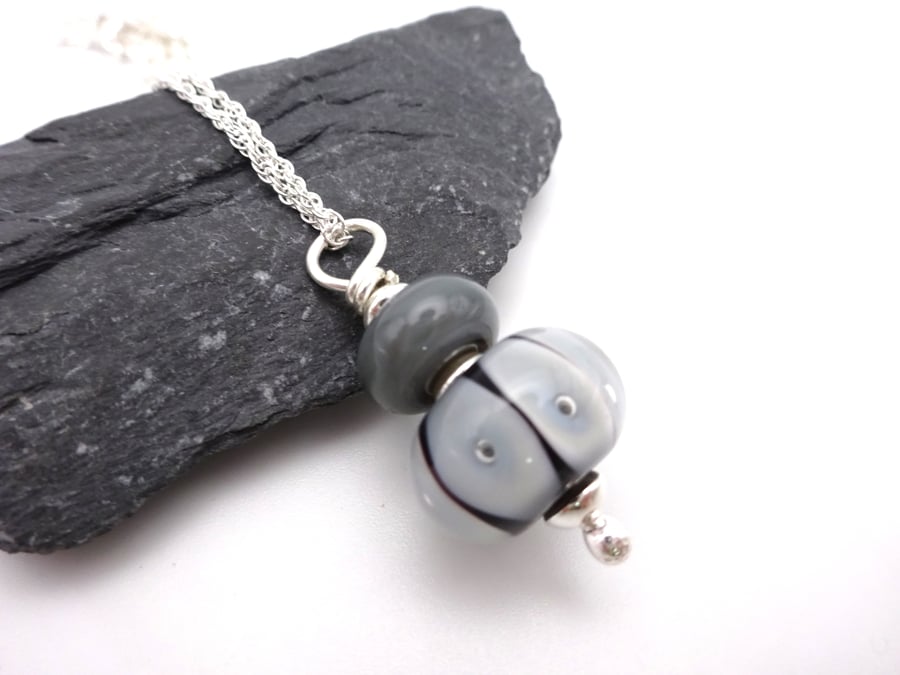grey bubbles lampwork glass pendant necklace