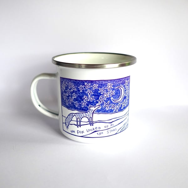 Blue Fox Enamel Mug - Cute Whimsical Nature Inspired Joy Gift - Travel Camping