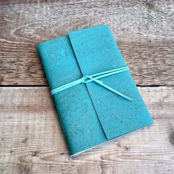 A6 Cork Journal in Aqua Blue