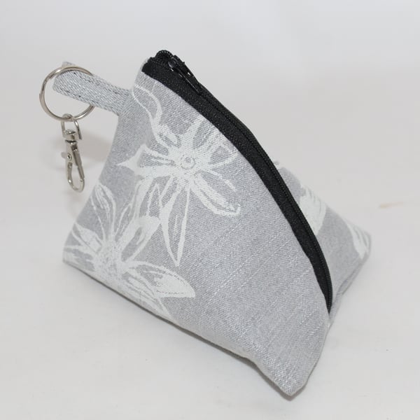 Pyramid purse handmade triangular grey denim floral print eco gift